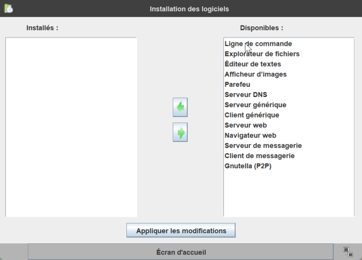 Filius sélectionner le logiciel à installer