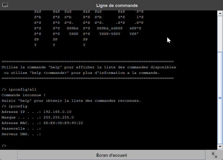 Filius tester la commande ipconfig