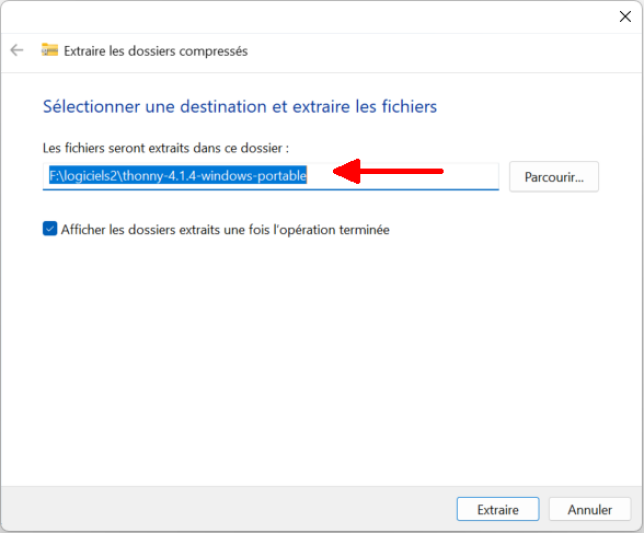 Choix du dossier d'installation
